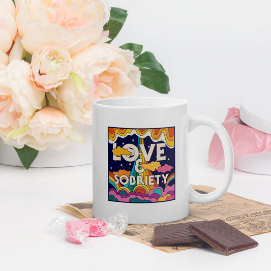 I Love Recovery - Love and Sobriety - White glossy mug