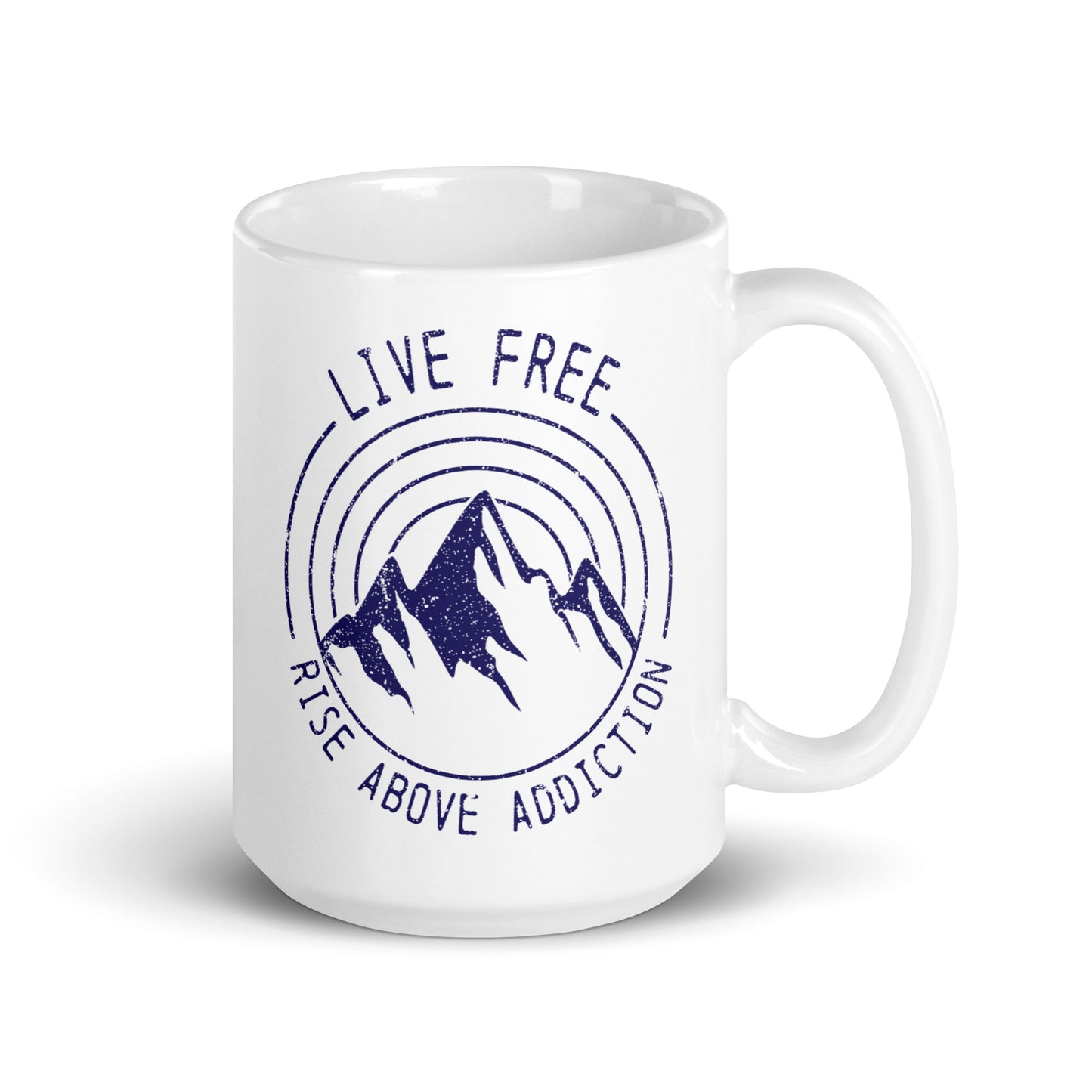 Live Free and Rise Above Addiction White glossy mug - The Recovery Collection