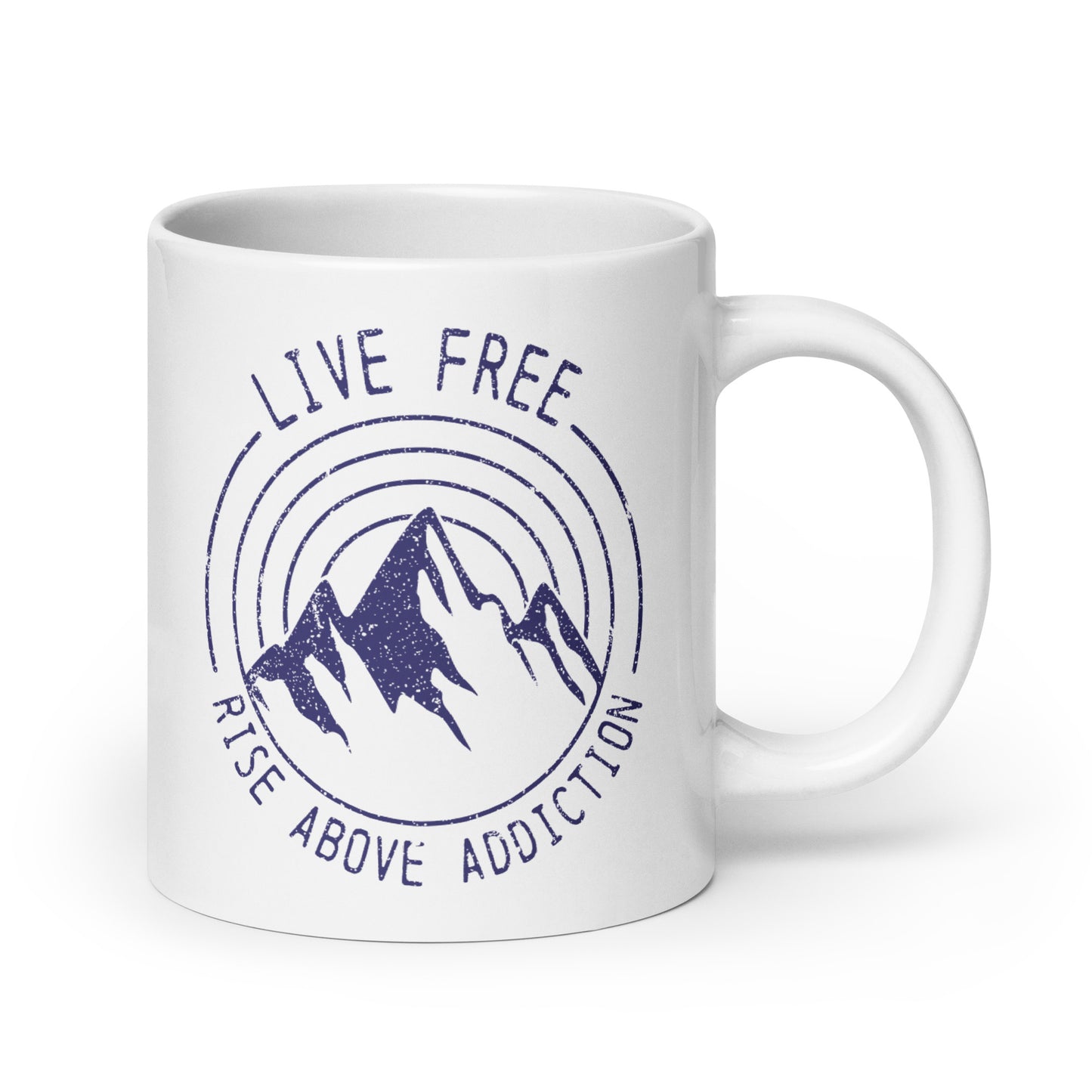 Live Free and Rise Above Addiction White glossy mug - The Recovery Collection